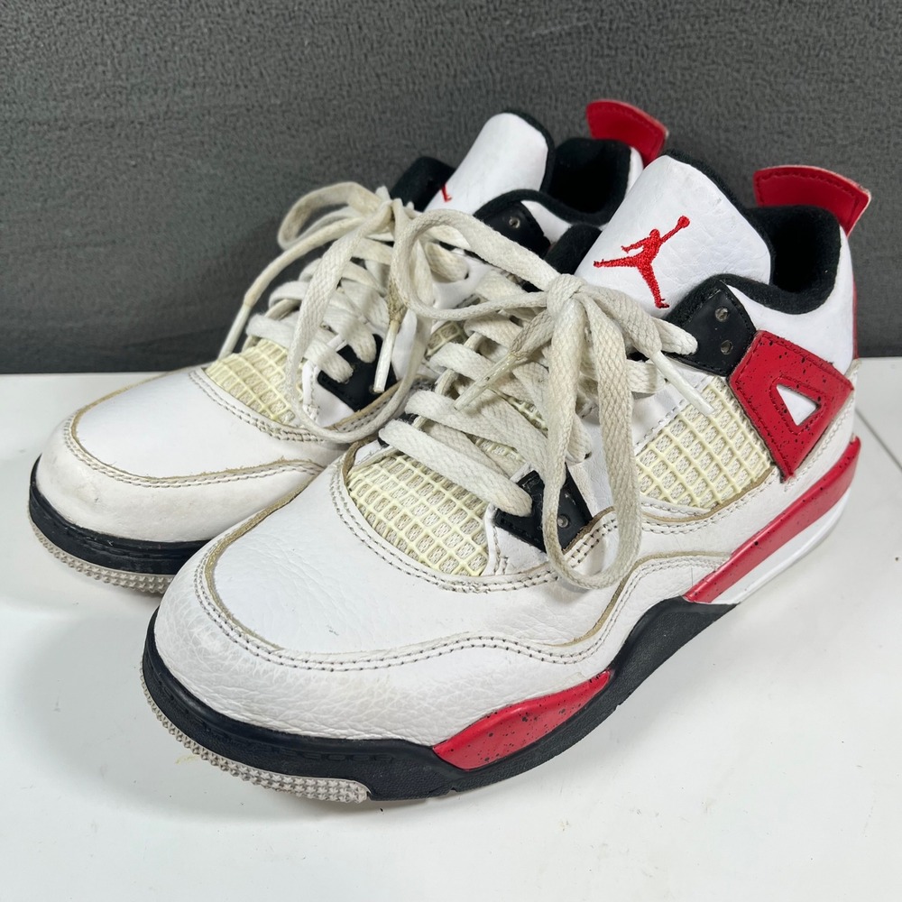 Jordan 4 Retro Red Cement Kids Sneakers White Fire Red Black BQ7669-161 1.5Y